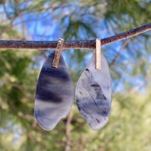 18K Gold Black Grey Ash Sands Teardrop Earrings